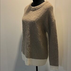 Soft Surroundings M Tan and Cream Crew Neck Sweater